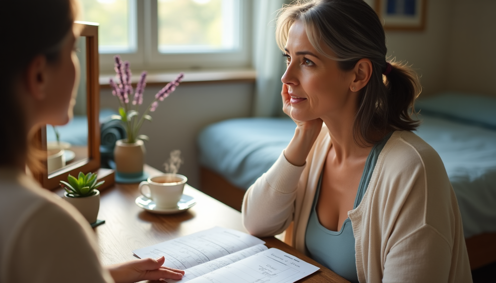 Woman having a conversation with another woman while looking at a chart