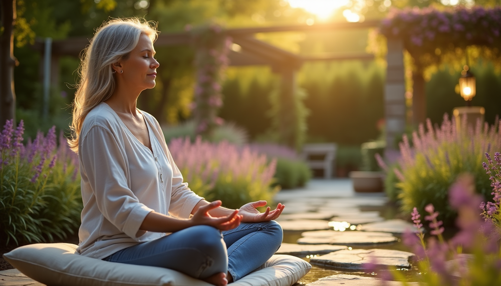 Woman Meditating in Garden
