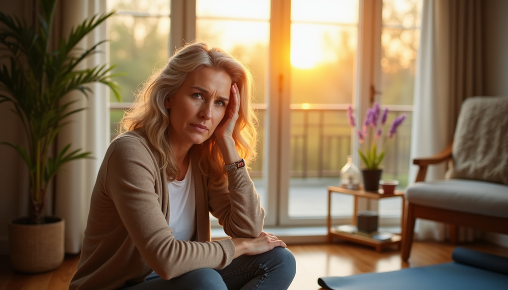 Woman holding head stressed