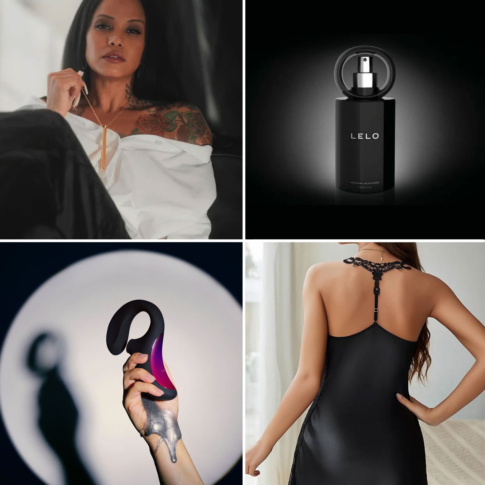 Imagery of personal moisturizer, massager and sleepwear