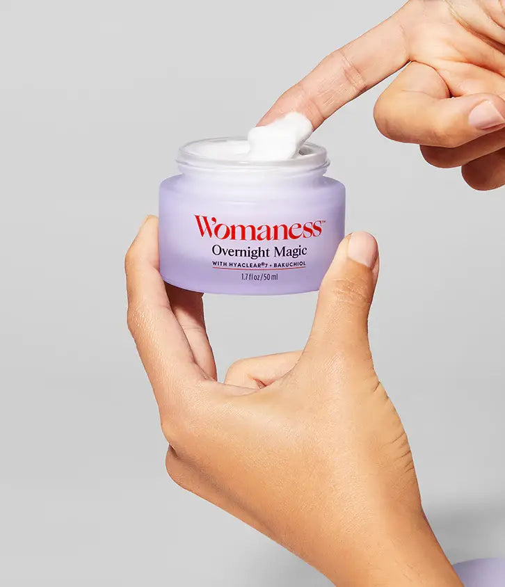 Woman applying Overnight Magic Nighttime Moisturizing Repair Cream, a solution for dry skin in menopause