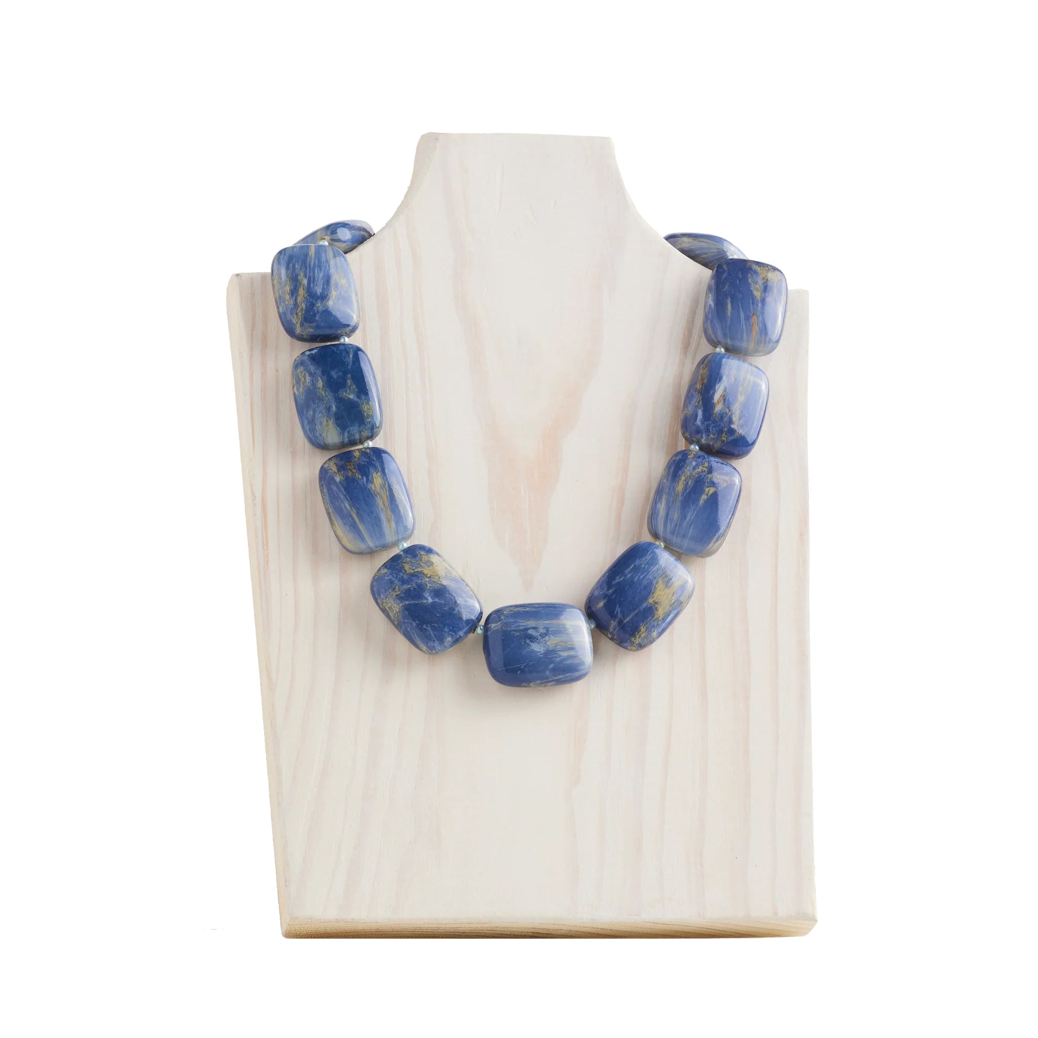 Chicklet Cooling Necklace in Blue color, offering stylish relief from hot flashes and night sweats. Equipped with freezable beads to regulate body temperature.