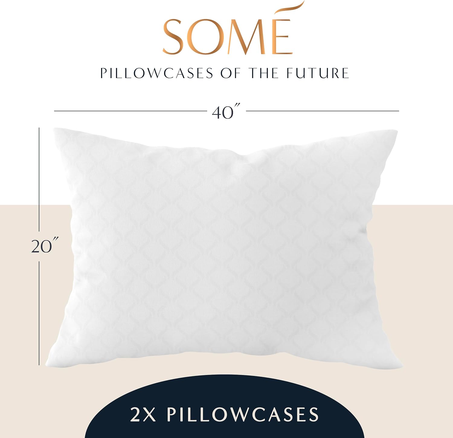 Cooling pillowcase size 40x20 inches, designed with temperature-regulating technology to provide relief from hot flashes and night sweats during menopause. The image highlights the product's large size and breathable, moisture-wicking fabric for all-night comfort.