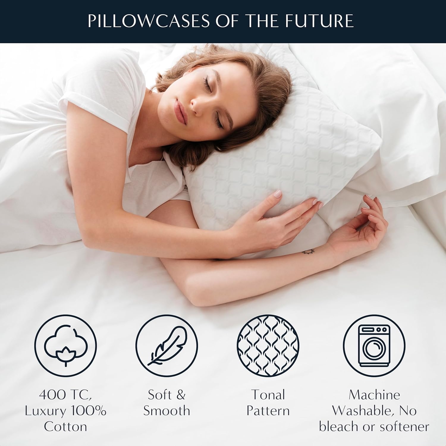 Cooling Pillowcases with temperature-regulating technology, shown with icons highlighting key benefits: moisture-wicking, breathable fabric, and reduces night sweats and hot flashes for menopause relief. The image displays the pillowcases with text 'Keeps You Cool All Night' and 'Soft, Breathable Fabric.'