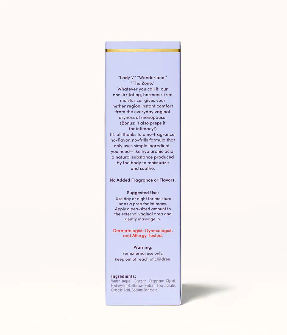 Back of packaging of Daily V Soothe External Water-Based Moisturizer by Womaness