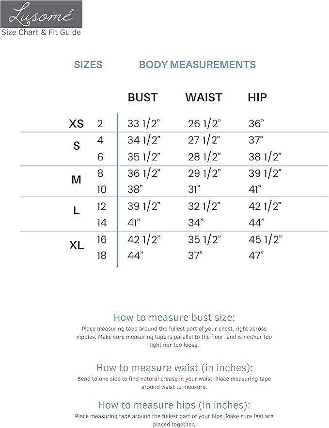 Size guide for the Eva Sleepshirt by Lusomé, detailing measurements for sizes Small through XL. This chart assists customers in selecting the appropriate size for optimal comfort and effectiveness in managing hot flash symptoms.