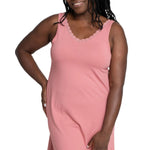 Lace Trim Anti-Flush Nightie in rose color, front view on a white background. This elegant nightie is designed to provide relief from hot flashes, featuring moisture-wicking fabric and delicate lace detailing suitable for women experiencing perimenopause and menopause symptoms.