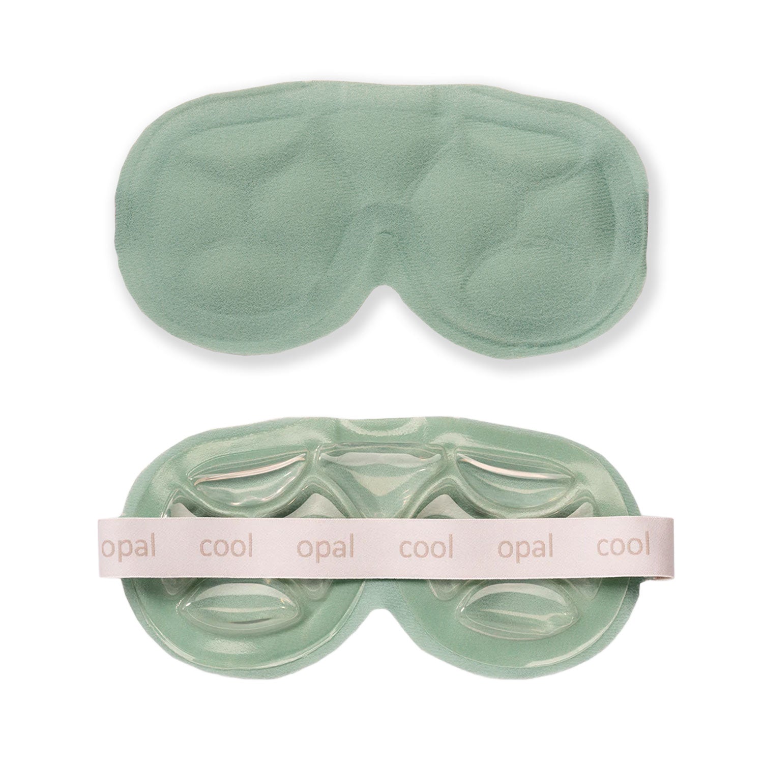 Front and rear view of the cool eye mask, designed to relieve hot flashes and night sweats with soothing gel packs.